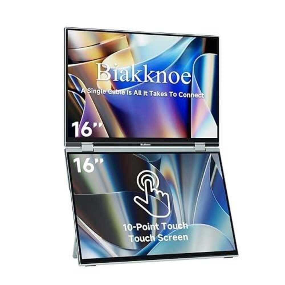 Biakknoe 16 inch Dual Portable Monitor Stacked Touchscreen Display